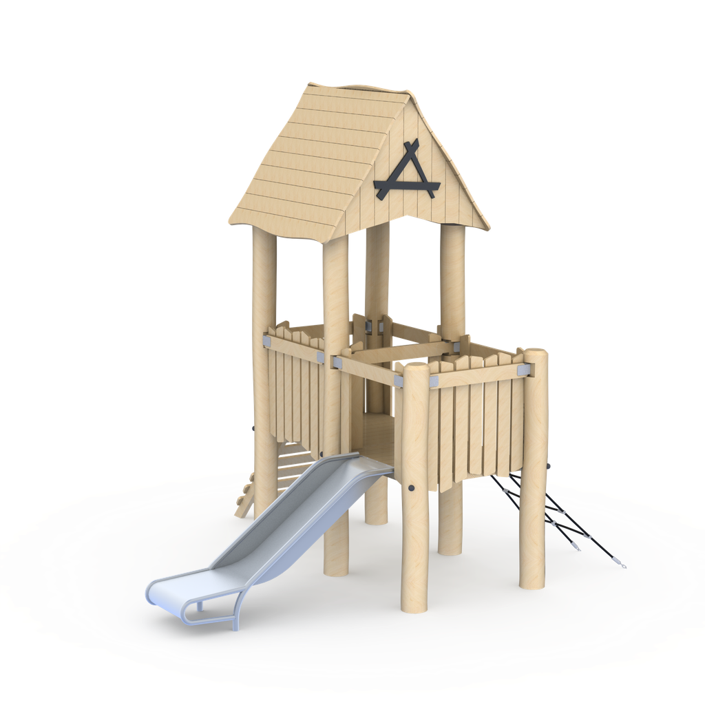 Compact robinia climbing and slide unit for smaller play areas
